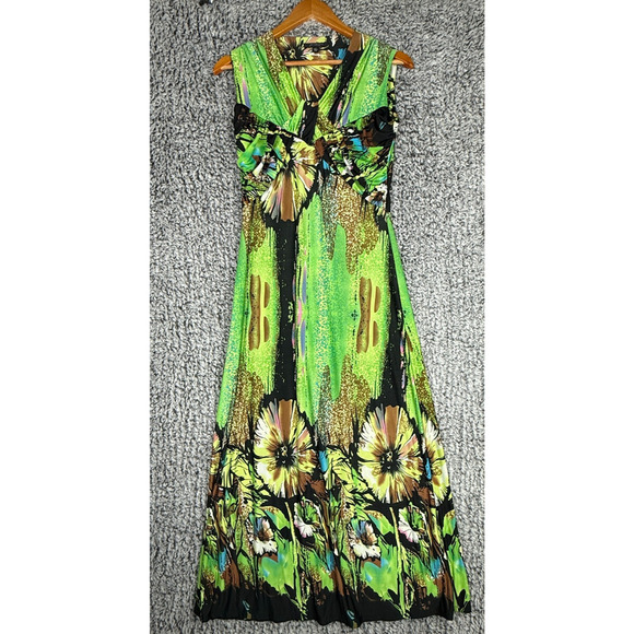 Elegance by Milano Maxi Dress Green Floral Abstract Sleeveless Small Boho Resort - Picture 2 of 9